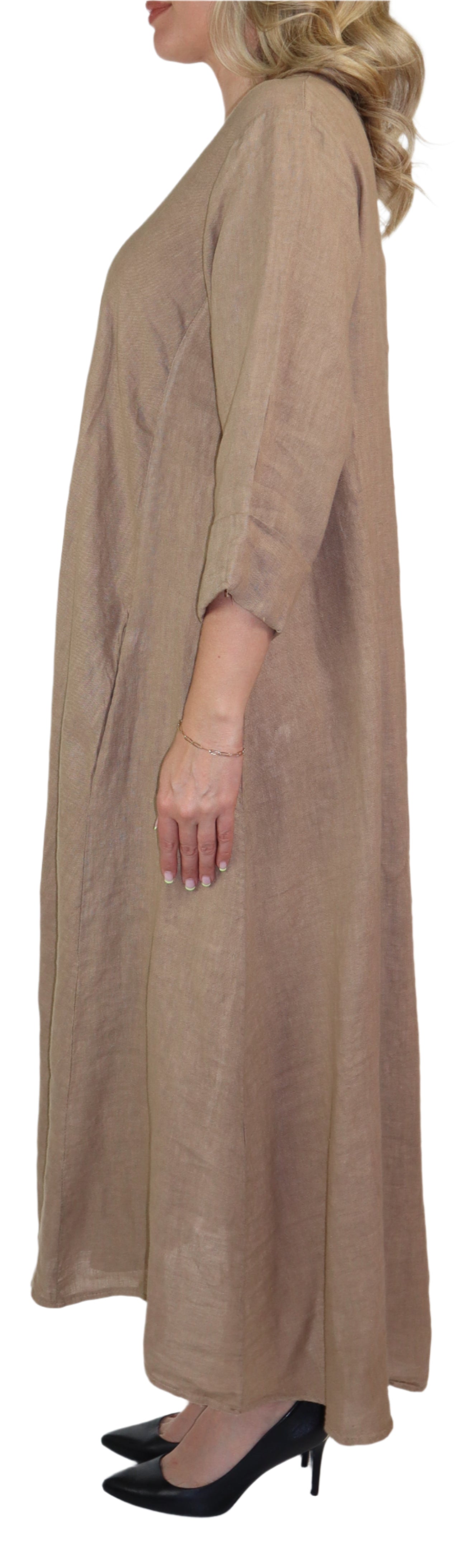 Women's Denim Linen Swing Maxi Dress, Loose Fitting, Made in Italy | Regular and Plus Sizes