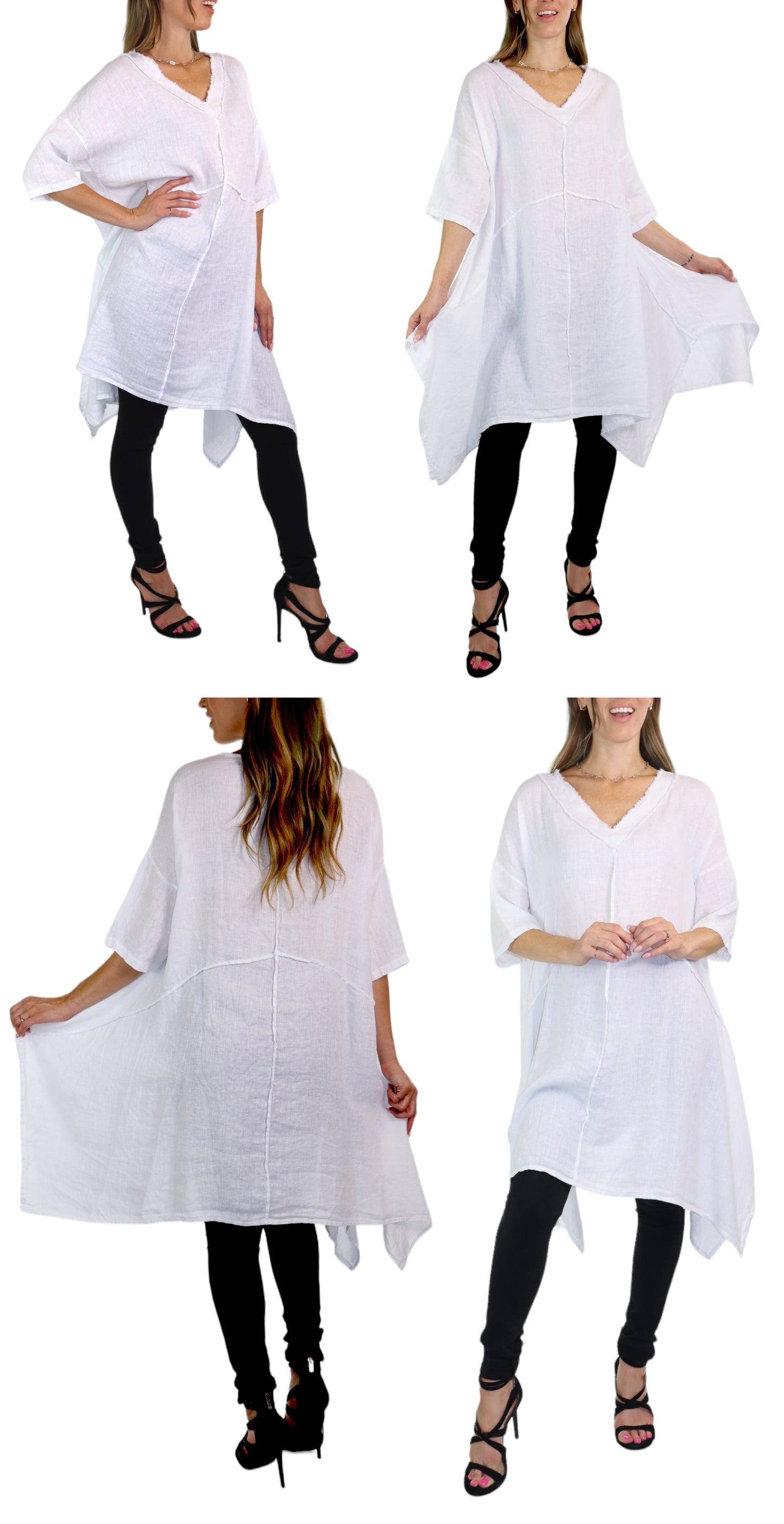 Linen Asymmetrical Hem Long Tunic Top | One Size Fits All (Fits S-2X)