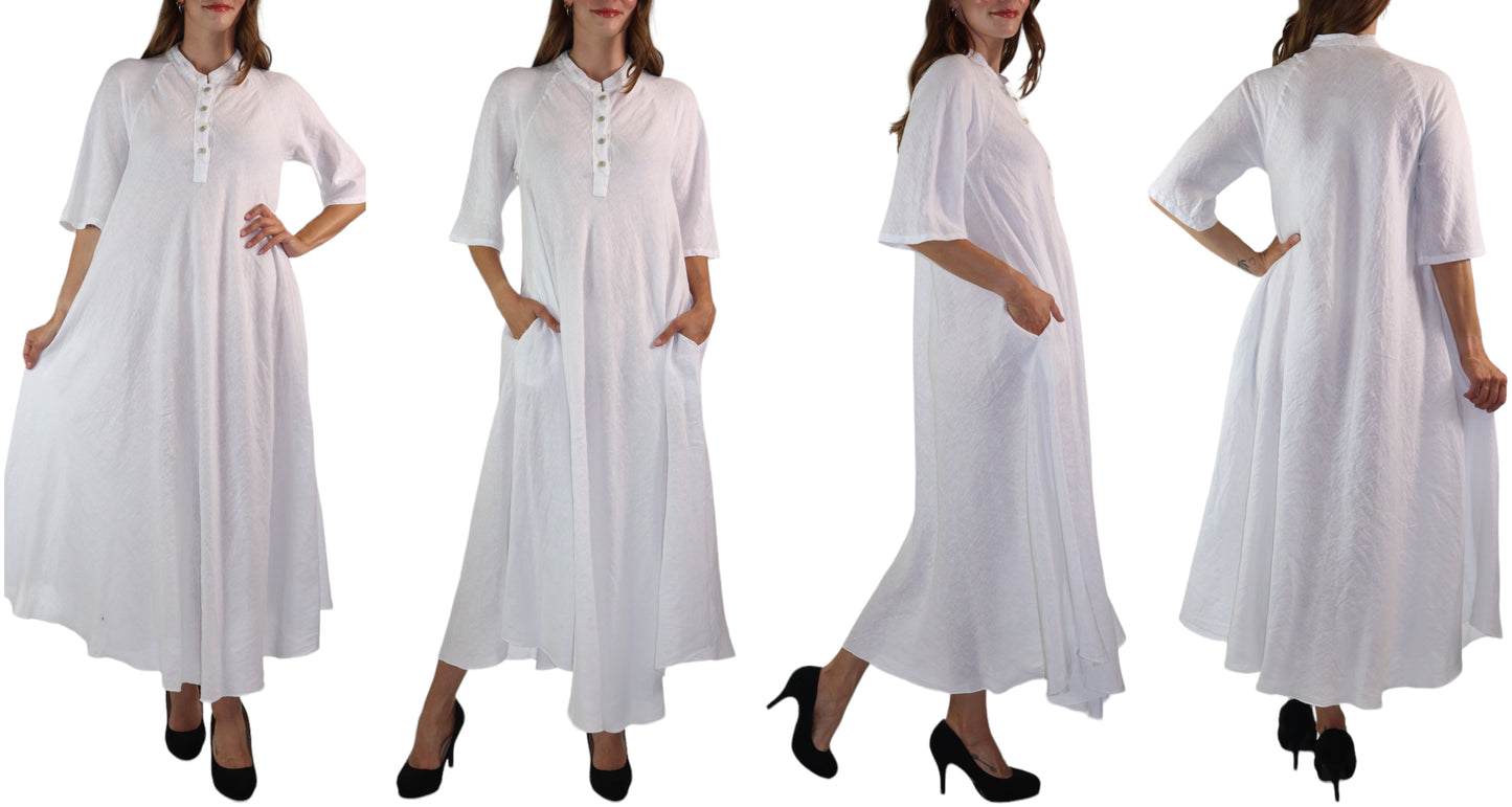 Womens Loose Fit All Natural Draped Linen Maxi Dress | One Size Fits All (S-XXL)