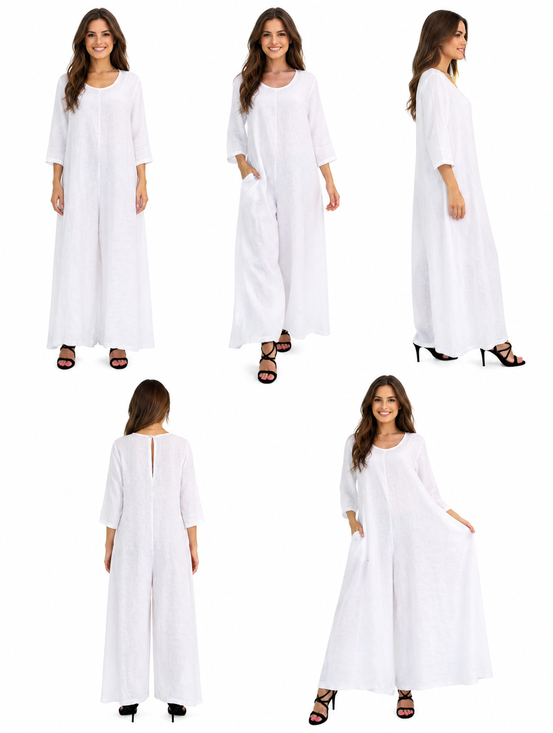 Women's Boho Linen Romper Overall Jumpsuit + Pants Set | One Size Fits All (S-XL)