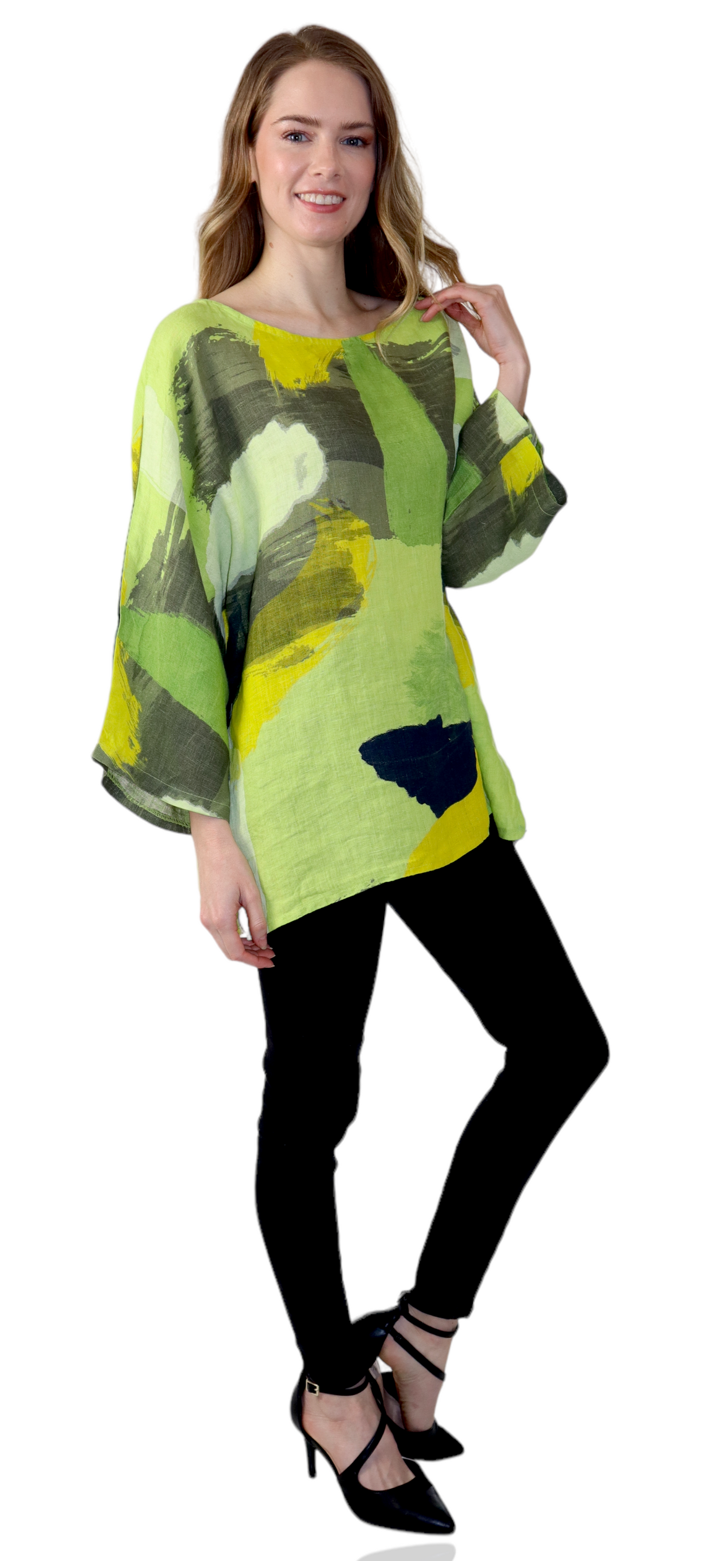 Womens Plus Size Oversized Baggy Swirl Print Artsy Bohemian 100% Linen Tunic Shirt Top | One Size Fits All (Copy)