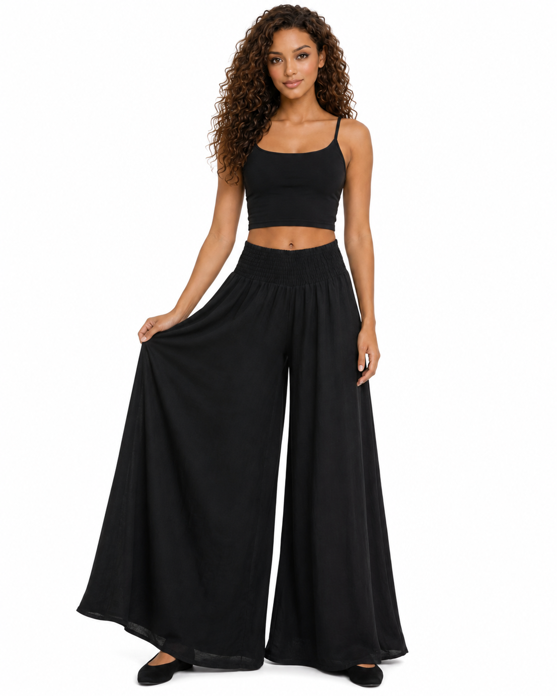 Women Linen blend Wide legged Palazzo Pants, Designer Comfy and Breathable Flounce Pants | One Size Fits All