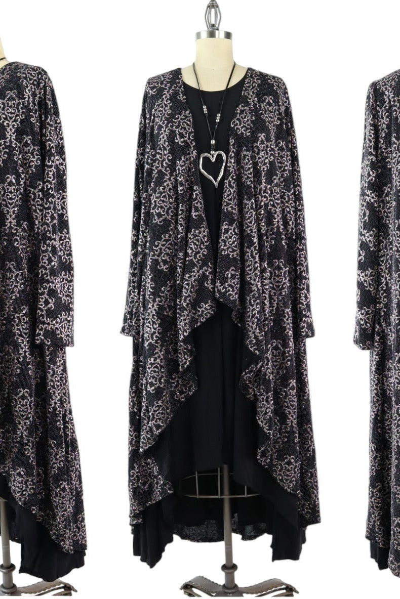 Elegant Women One Size High Low Open Front, High End Velvet Duster Cardigan Jacket