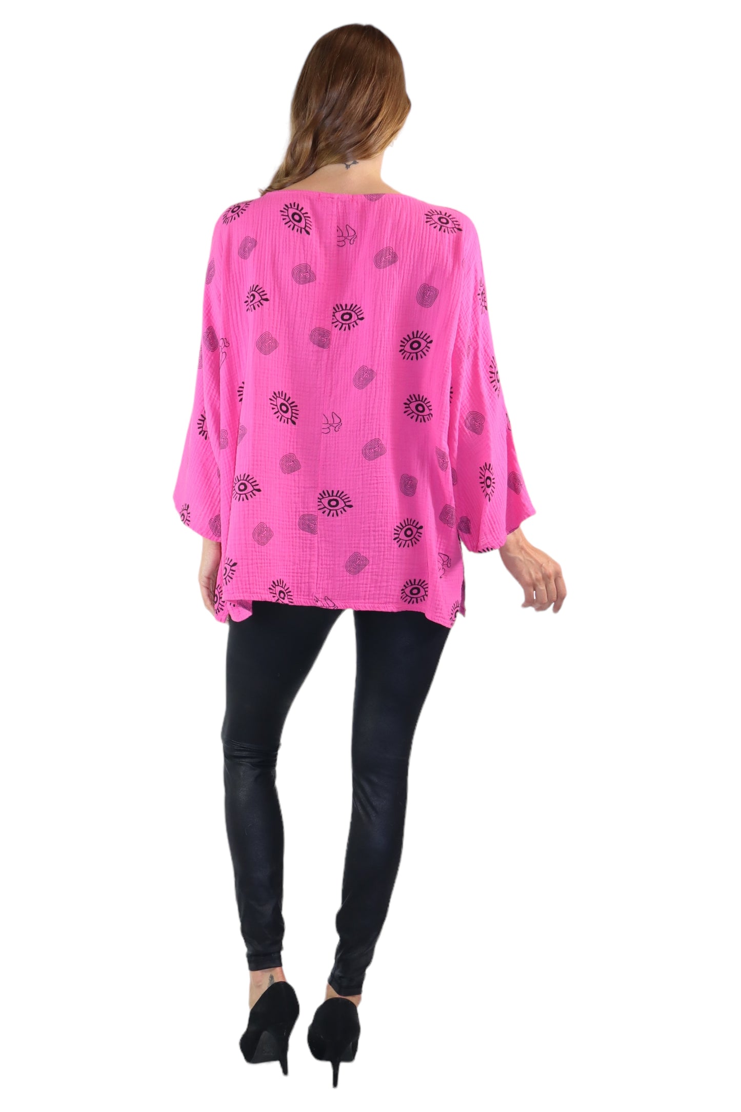 Womens Bohemian Oversized Baggy Artsy Print Cotton Gauze Tunic Blouse Top | One Size Fits all (S-3X)