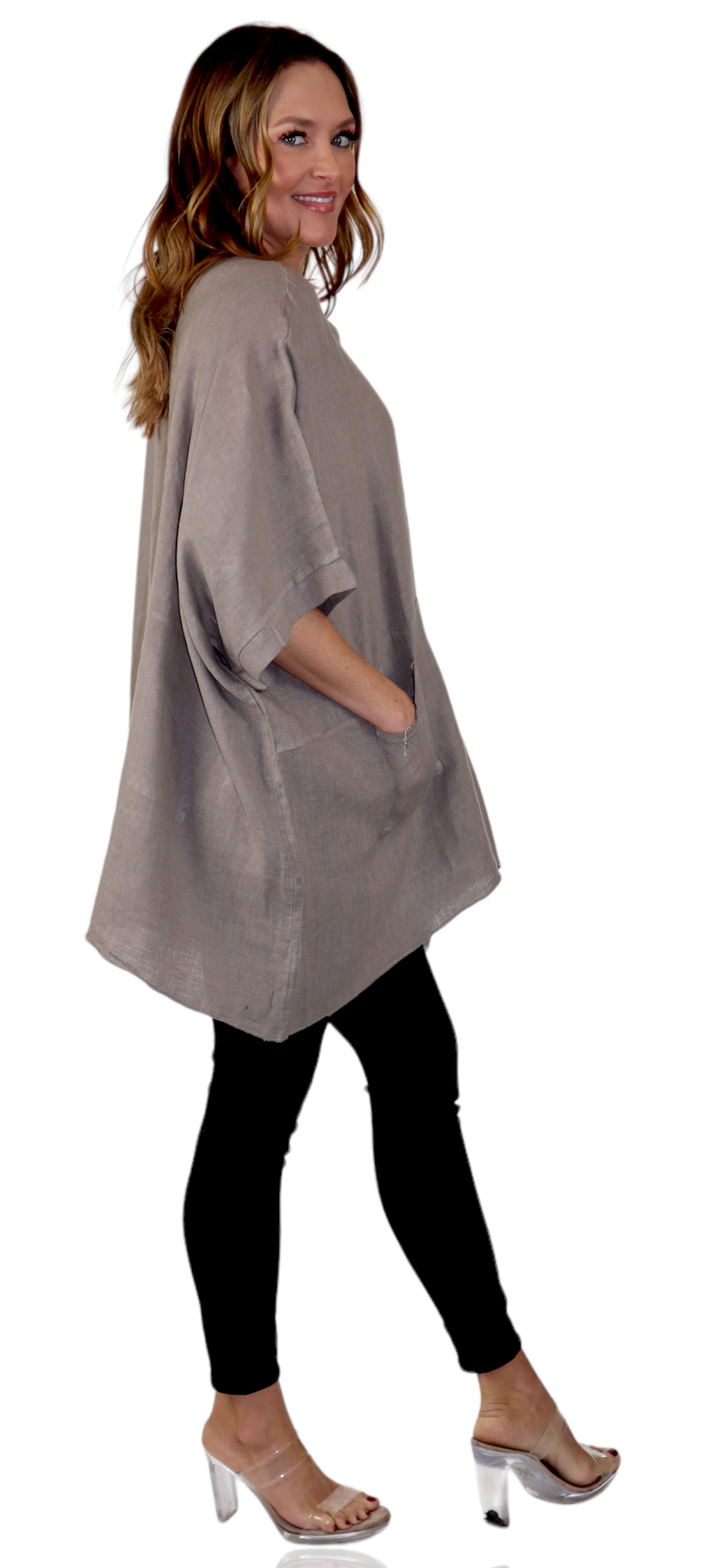100% Linen Bohemian Boxy Poncho Style Tunic, Made in Italy | One Size Fits All (Sizes S-3X).