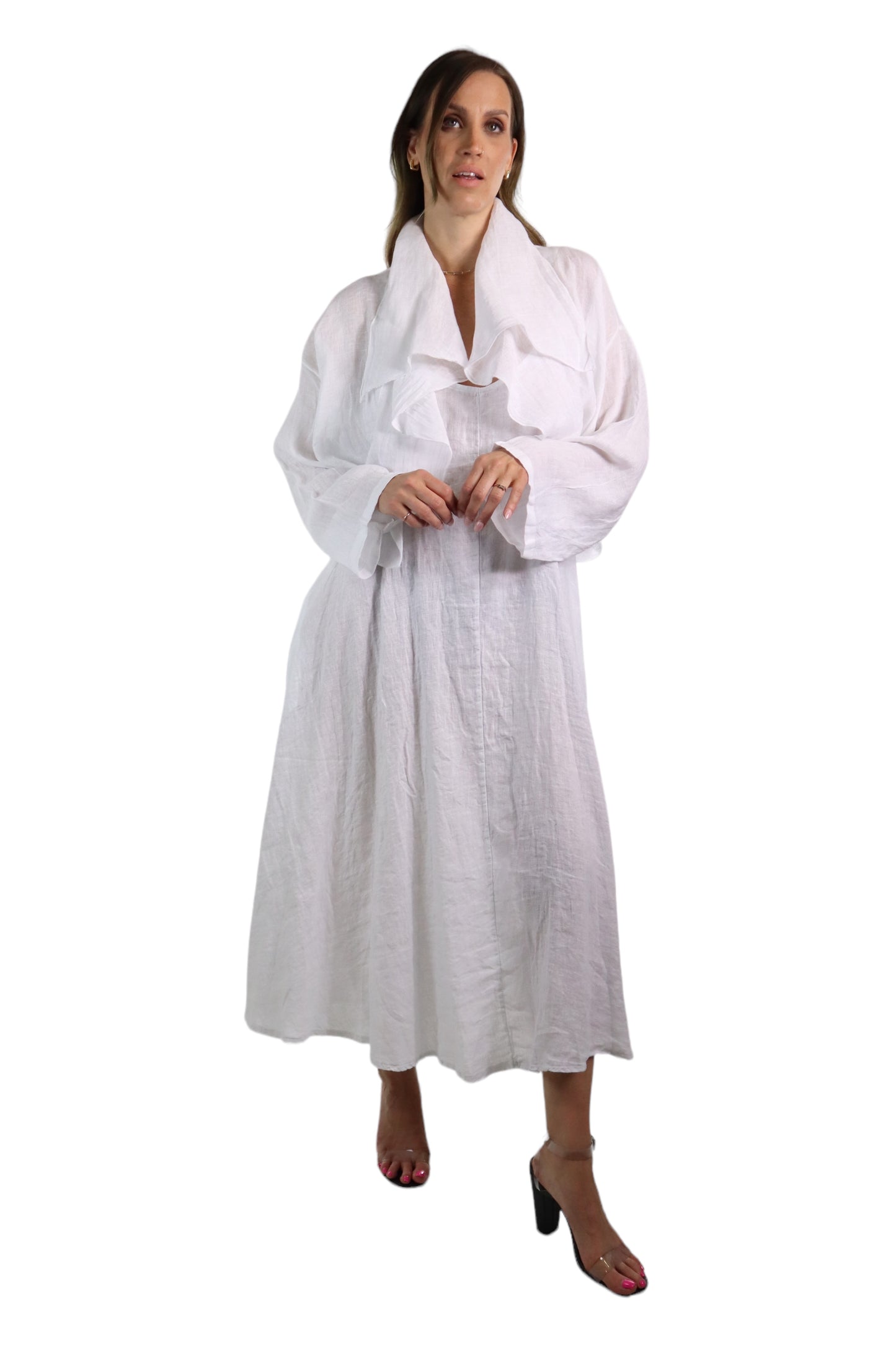 2 Piece Linen High Fashion Shrug and Sleeveless Dress Set | One Size (Fits S-L)