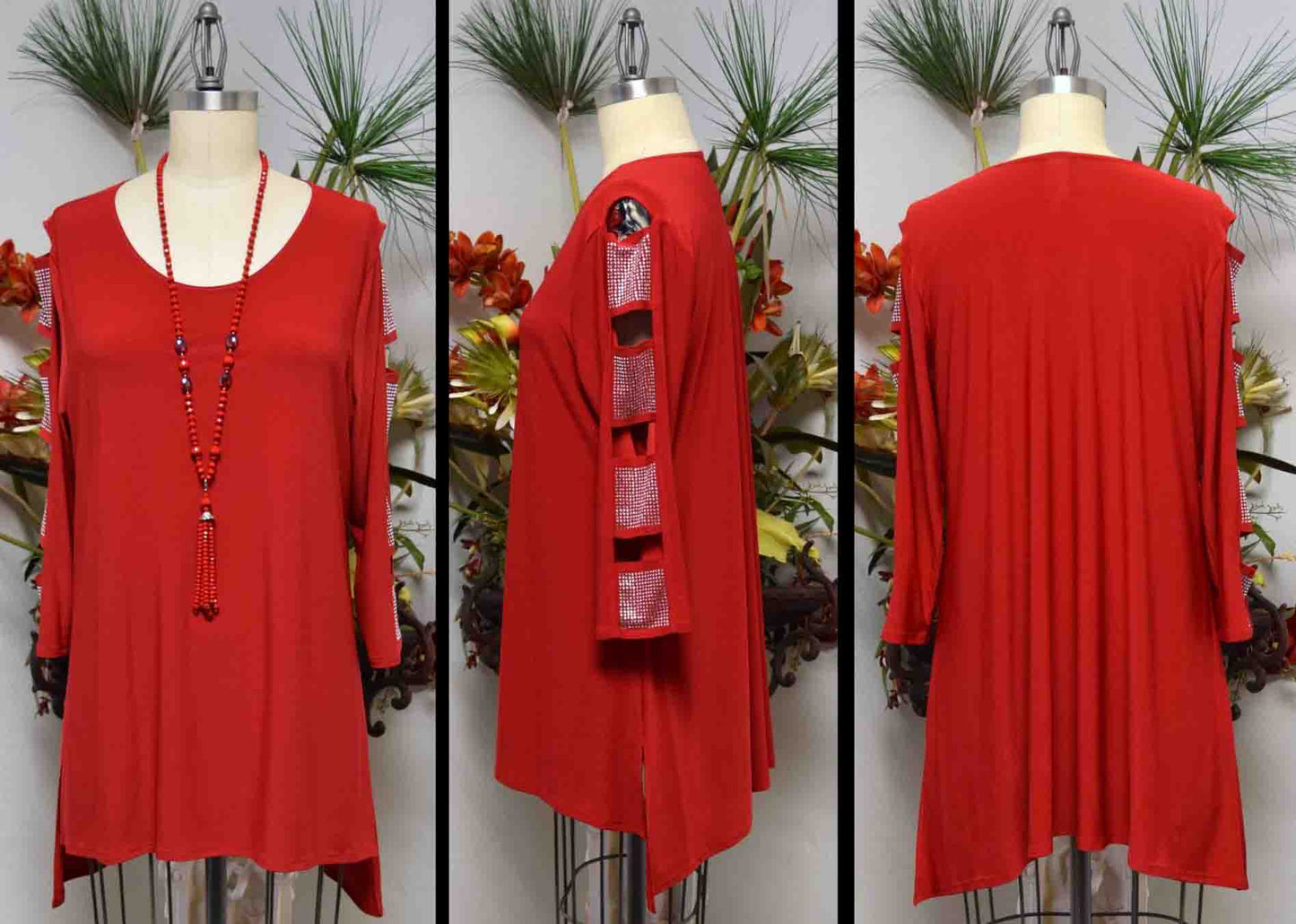 Artsy Tunic, Hi low Tunic, Rhinstone work Tunic, Cold shoulder tunic,Party wear, Plus size Tunic, Rhinstone work, Cut out Sleevs. S to 3XL