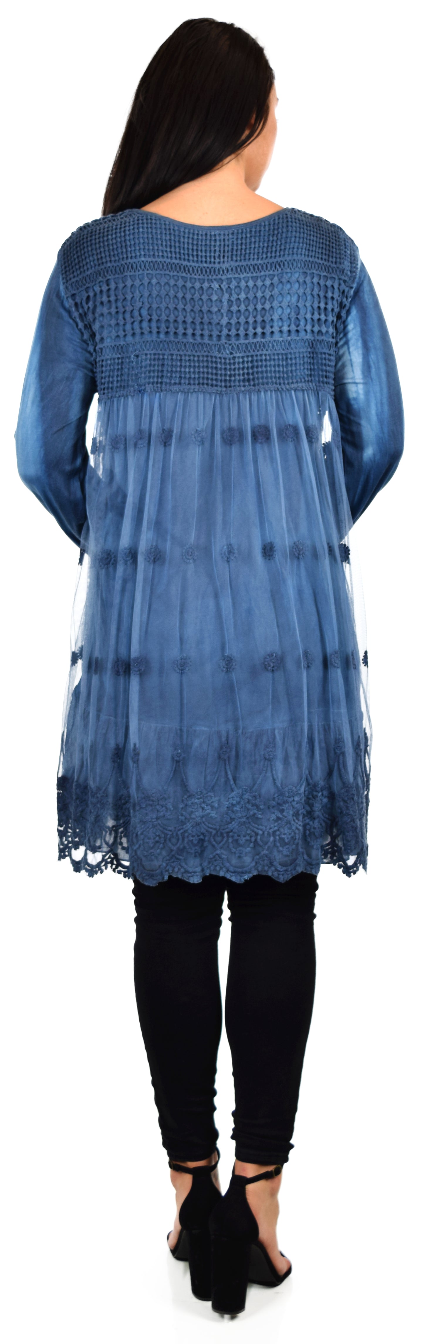 Zopali Women's Netted Embroidered Vintage Women Lace Tunic Blouse Top