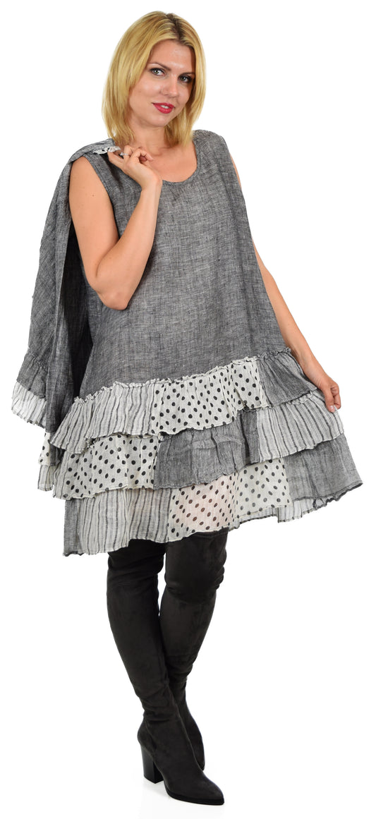 2 PC Linen Tunic Dress and Crop Jacket set, 100% linen Dress and Jacket Set, , Frill linen Dress, Washed Linen Dress, Crop Jacket Set