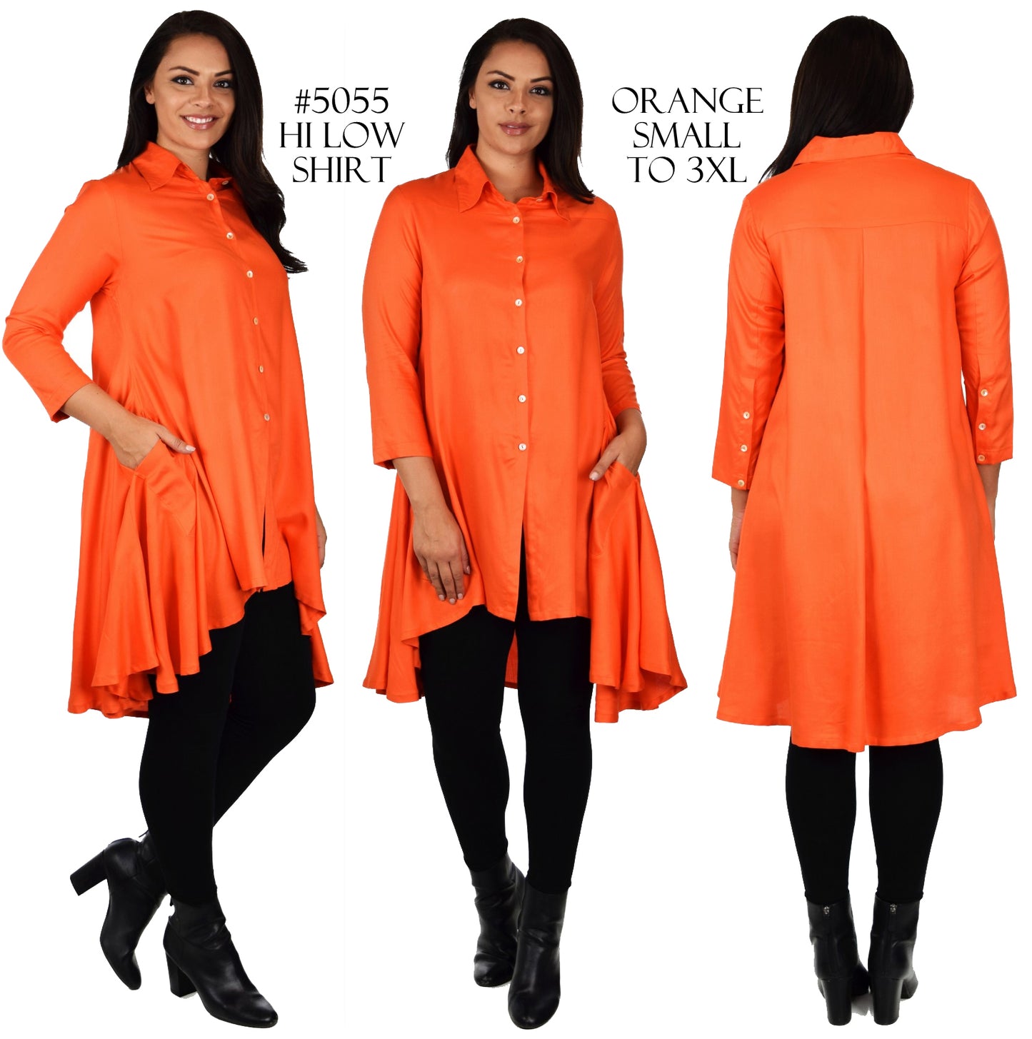 Hi Low Button Down A Line Swing Dress Shirt Top Reg and Plus Sizes