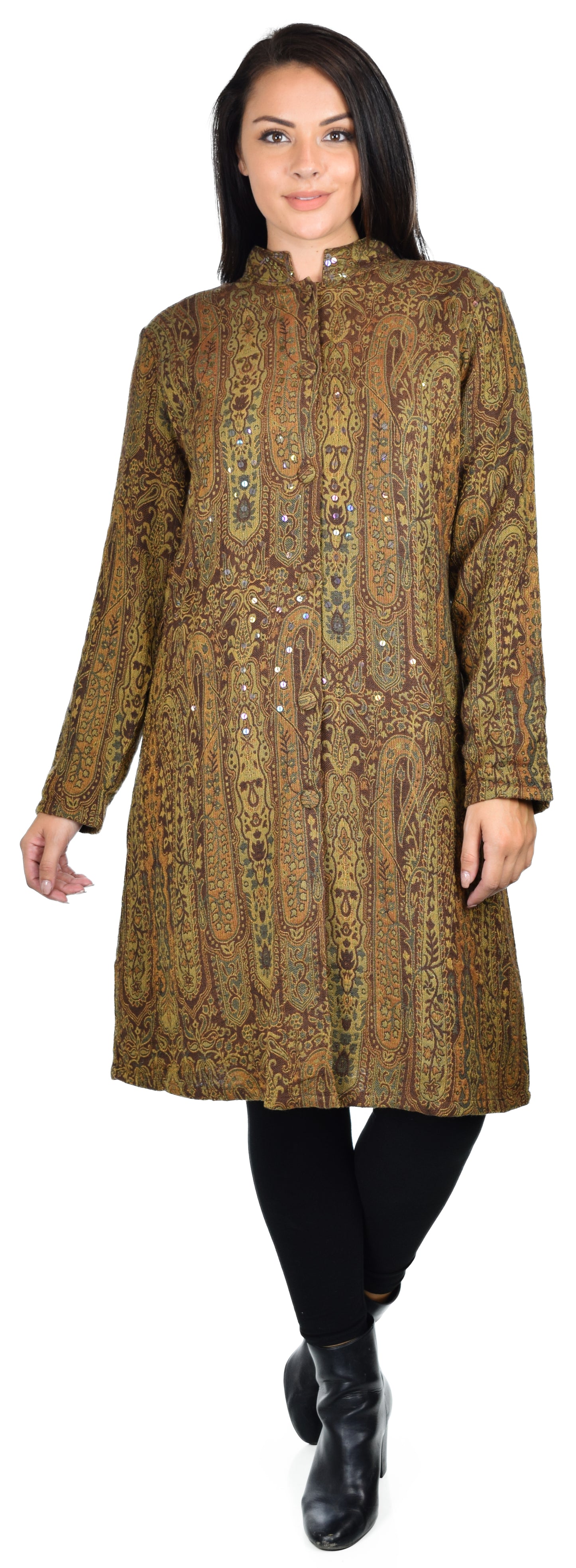 New Wool blend Coat, Wool coat, Sequin work, Plus size coat, Woman coat, Jamawar Coat, Paisley Coat.