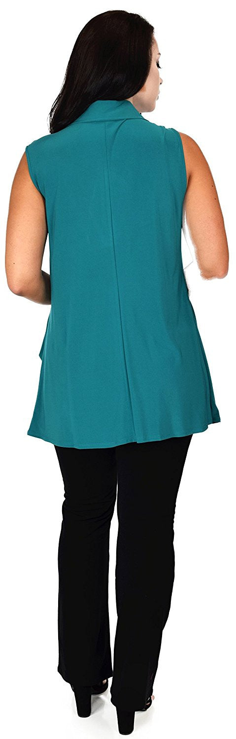 Plus Size Summer Sleeveless Tunic Shirt Top w/ Zipped Collar