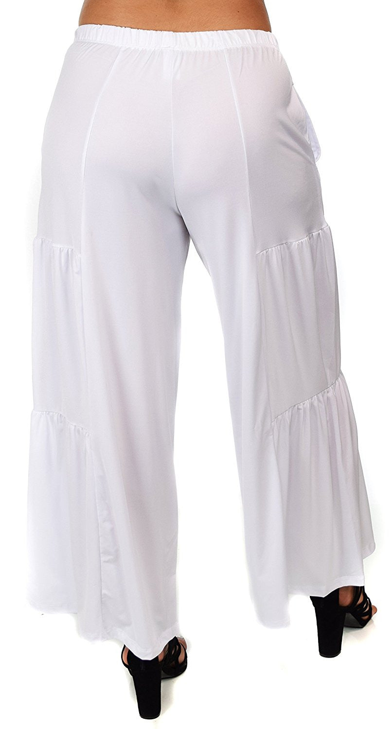 Plus Size Loose Fitting Tiered Boho Wide Leg Palazzo Pants