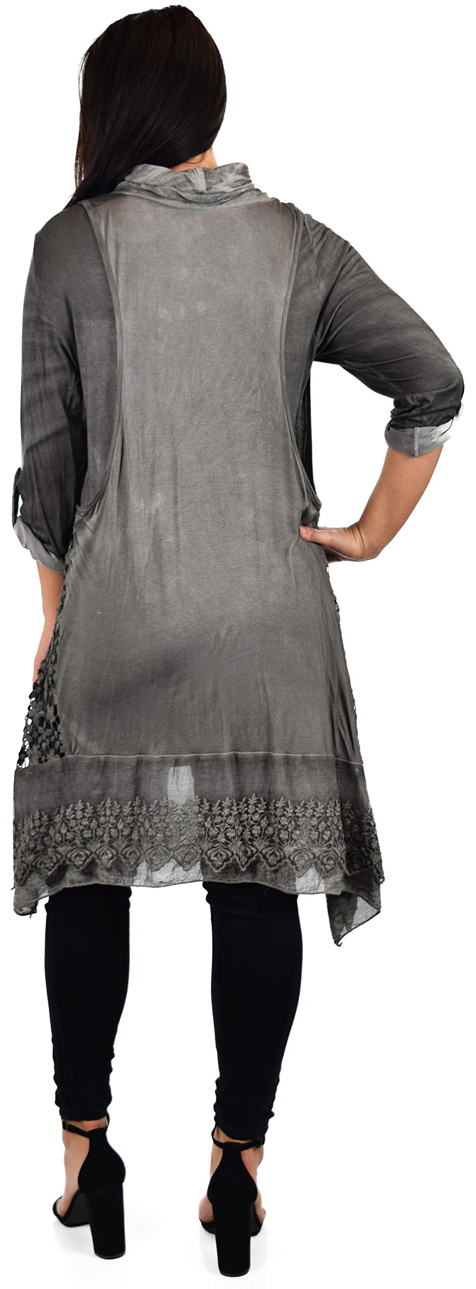Desiner Tunic set, Women's 2 PC Netted Embroidered Lace Tunic set, Blouse Top + Vest Set