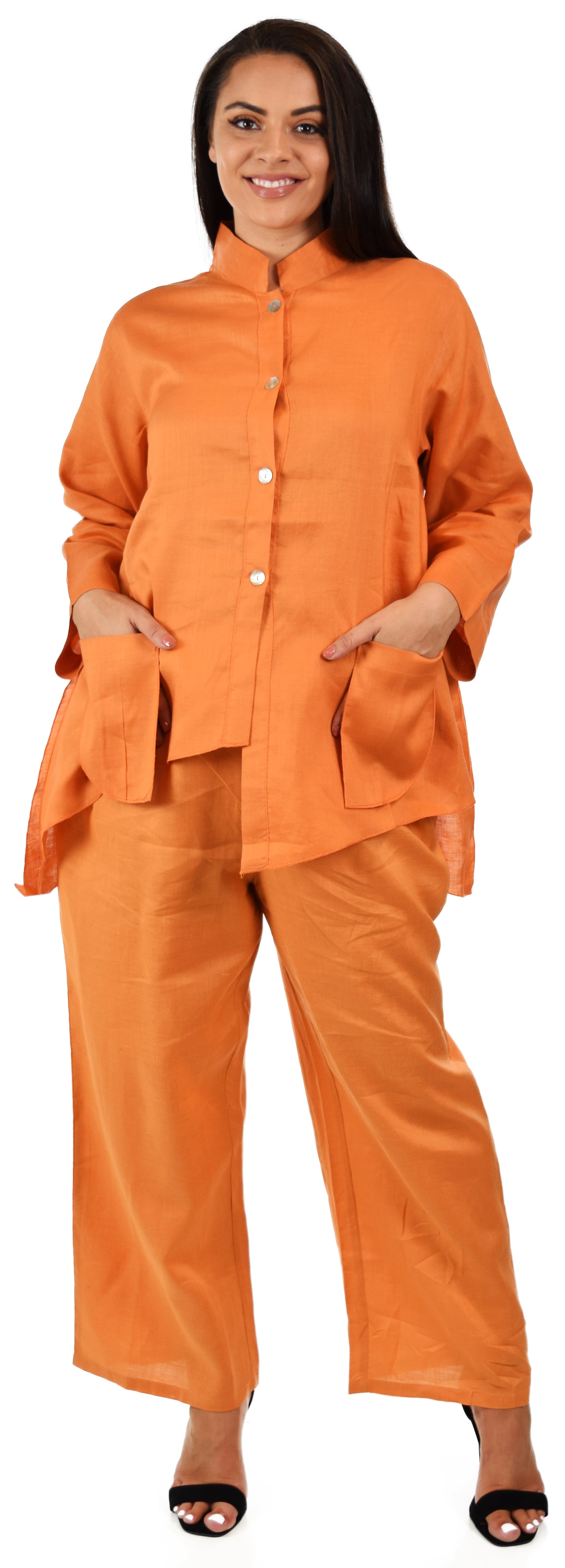 Women's Comfy 2 Piece Linen Summer Pants and Top Set, Linen Cooling Summer Outfit, Cooling Travel Set for Warm Weather, Reg and Plus Sizes