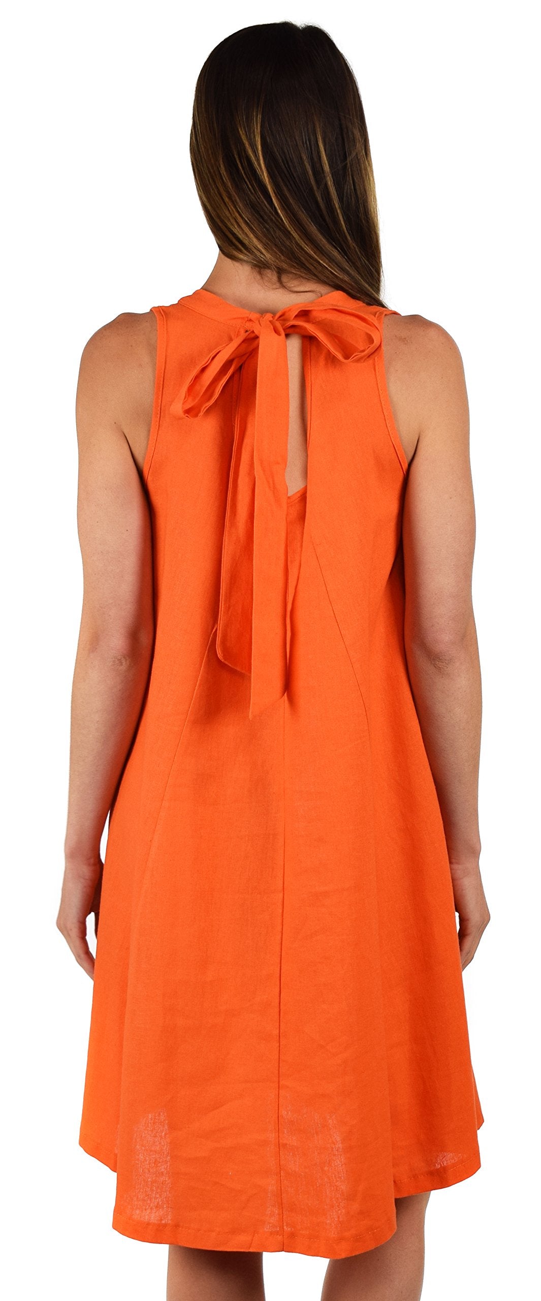 Made In USA, Sleeveless Linen Dress, Linen Midi Dress, Peek-a-boo Linen Dress, Summer Linen Dress w/Bow Tie Back Plus Sizes