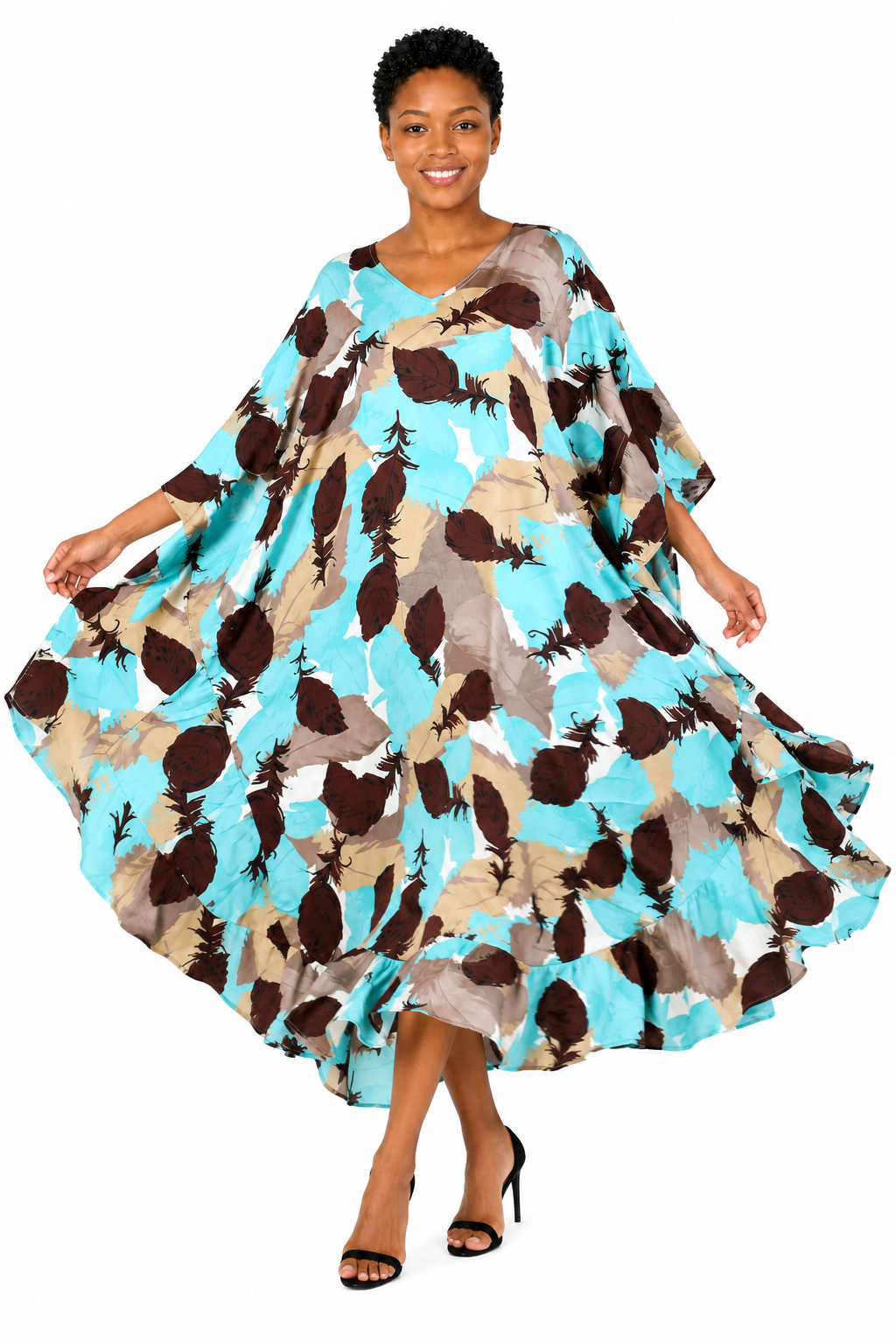 Soft Rayon Printed Long Kaftan Caftan Cover Up Kimono Plus Sizes