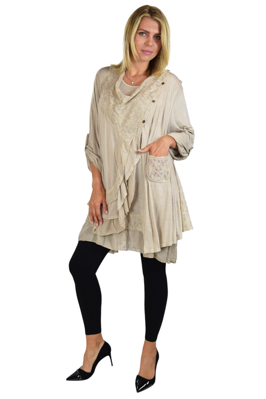 New Vintage Look Lace Tunic, Women Plus Size Tunic, 2 layeres Loose Fitting Lace Embroidered Tunic Blouse Top