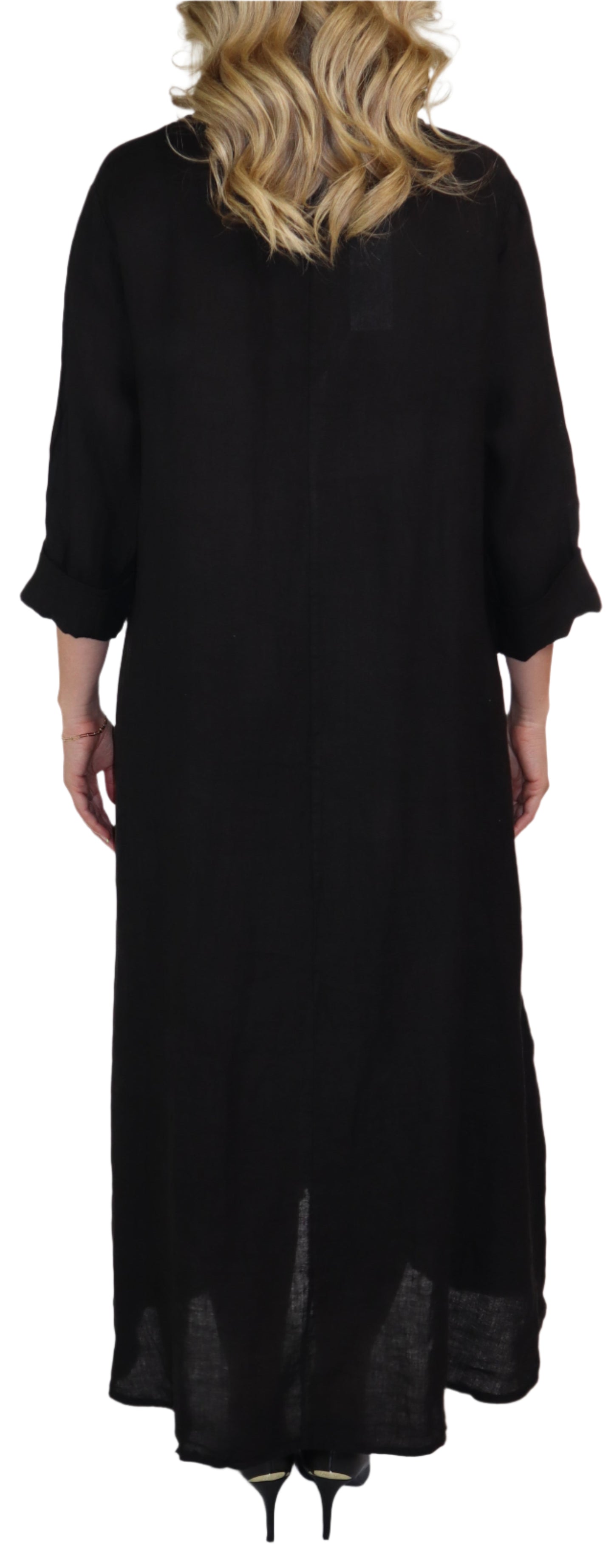 Women's Denim Linen Swing Maxi Dress, Loose Fitting, Made in Italy | Regular and Plus Sizes