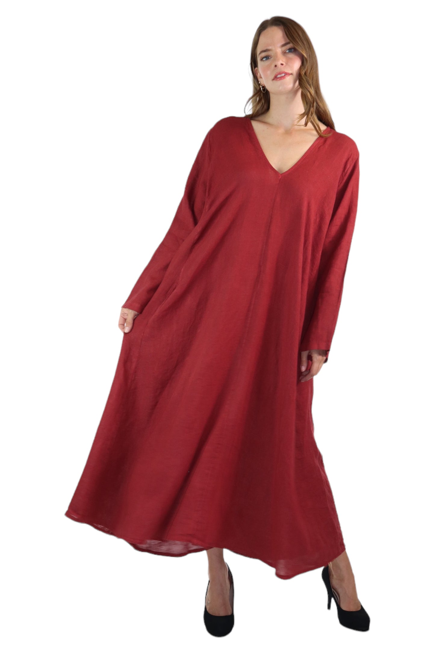 Women's Denim Linen Swing Maxi Dress, Loose Fitting, Made in Italy | Regular and Plus Sizes