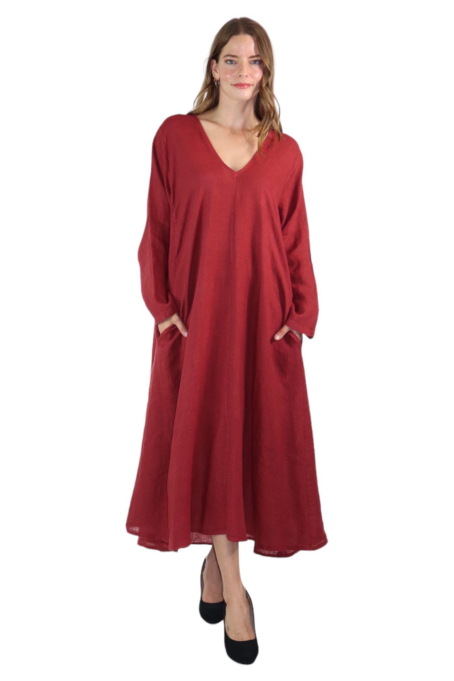 Women's Denim Linen Swing Maxi Dress, Loose Fitting, Made in Italy | Regular and Plus Sizes