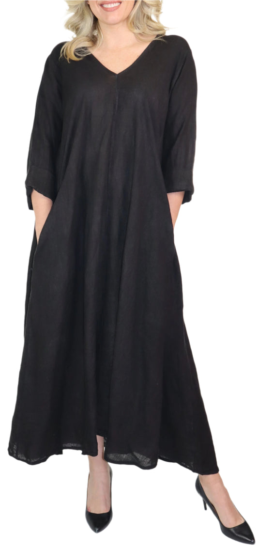 Womens Swing Maxi Dress, Loose Fitting, Made in Italy | Regular and Plus Sizes, 100% Linen