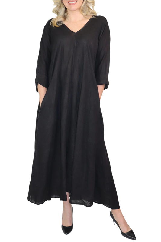 Womens Swing Maxi Dress, Loose Fitting, Made in Italy | Regular and Plus Sizes, 100% Linen