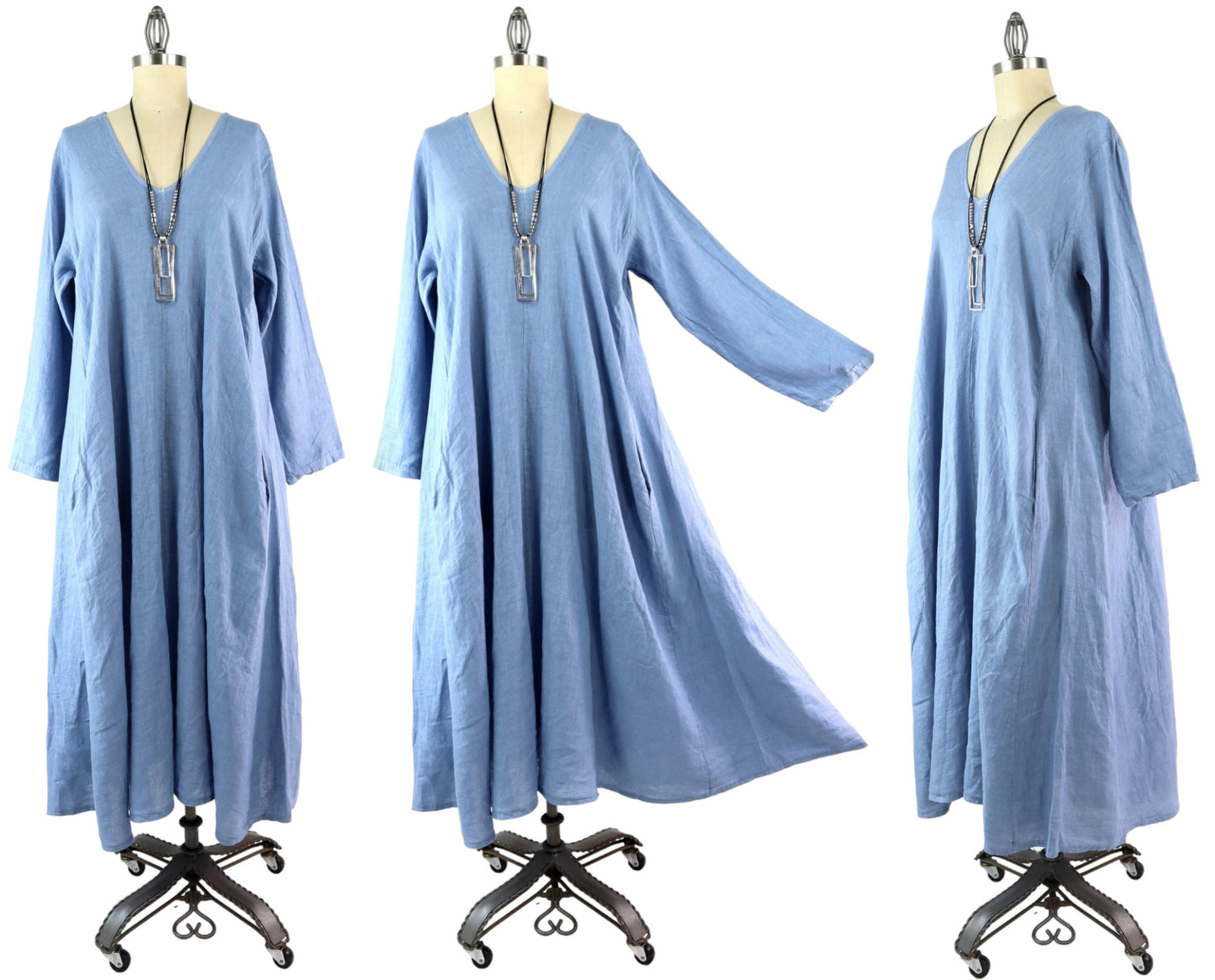 Womens Swing Maxi Dress, Loose Fitting, Made in Italy | Regular and Plus Sizes, 100% Linen