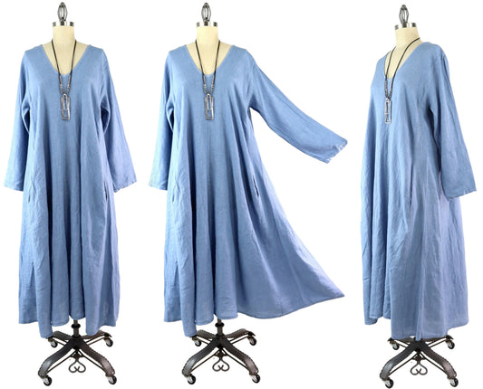 Womens Swing Maxi Dress, Loose Fitting, Made in Italy | Regular and Plus Sizes, 100% Linen