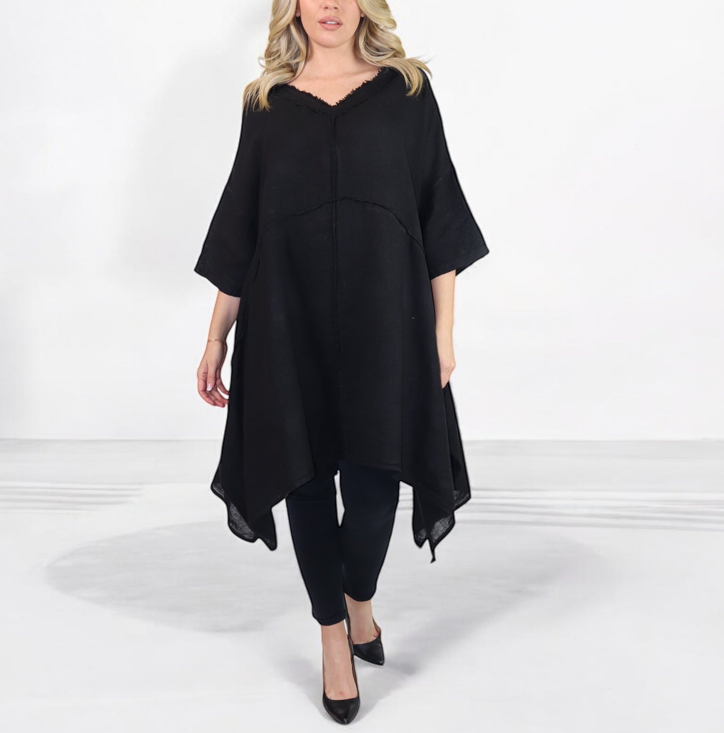 Linen Asymmetrical Hem Long Tunic Top | One Size Fits All (Fits S-2X)