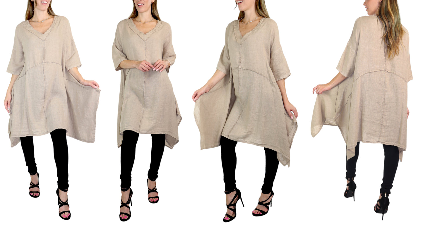 Linen Asymmetrical Hem Long Tunic Top | One Size Fits All (Fits S-2X)
