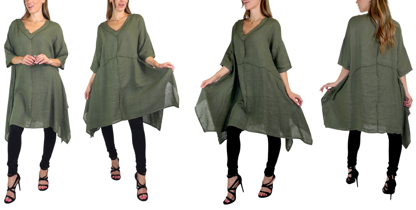 Linen Asymmetrical Hem Long Tunic Top | One Size Fits All (Fits S-2X)
