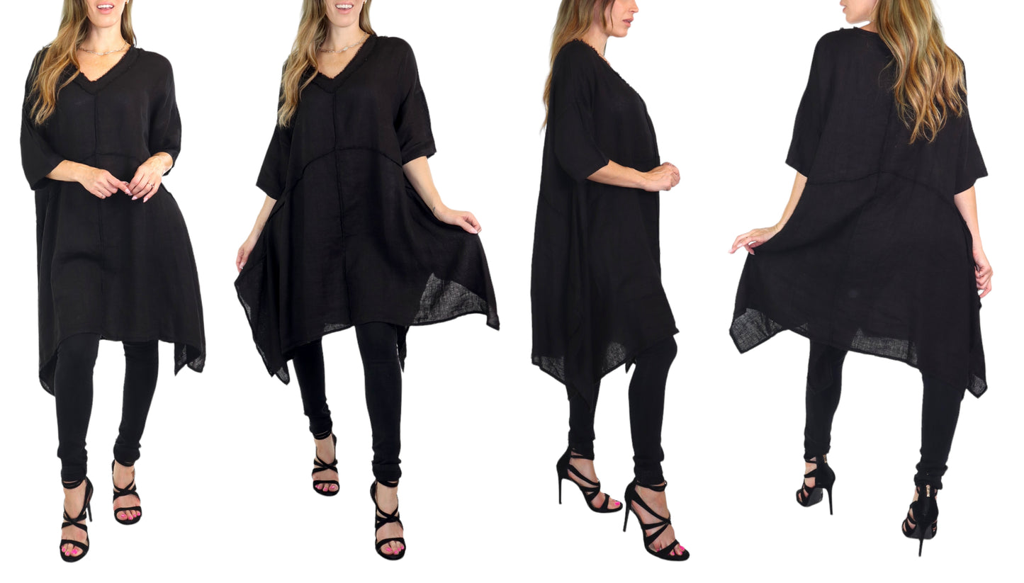 Linen Asymmetrical Hem Long Tunic Top | One Size Fits All (Fits S-2X)