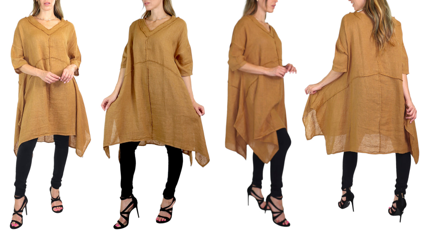 Linen Asymmetrical Hem Long Tunic Top | One Size Fits All (Fits S-2X)