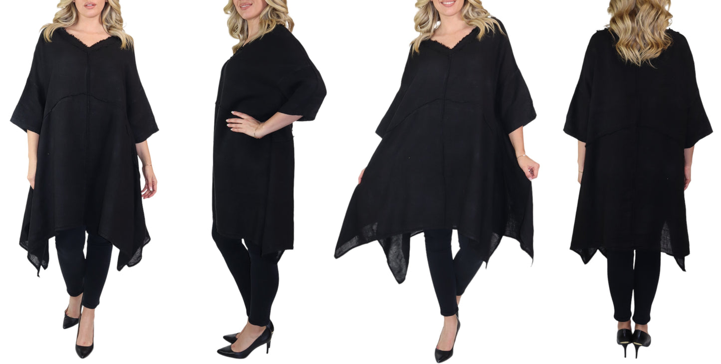 Linen Asymmetrical Hem Long Tunic Top | One Size Fits All (Fits S-2X)