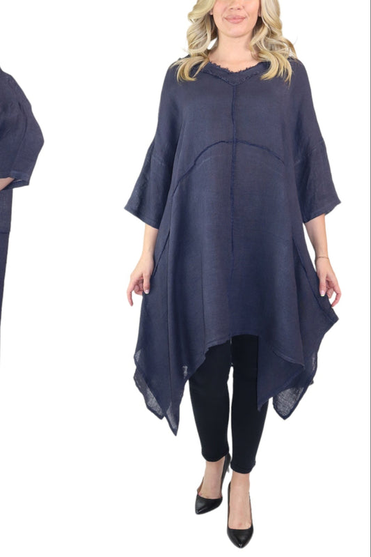 Linen Asymmetrical Hem Long Tunic Top | One Size Fits All (Fits S-2X)