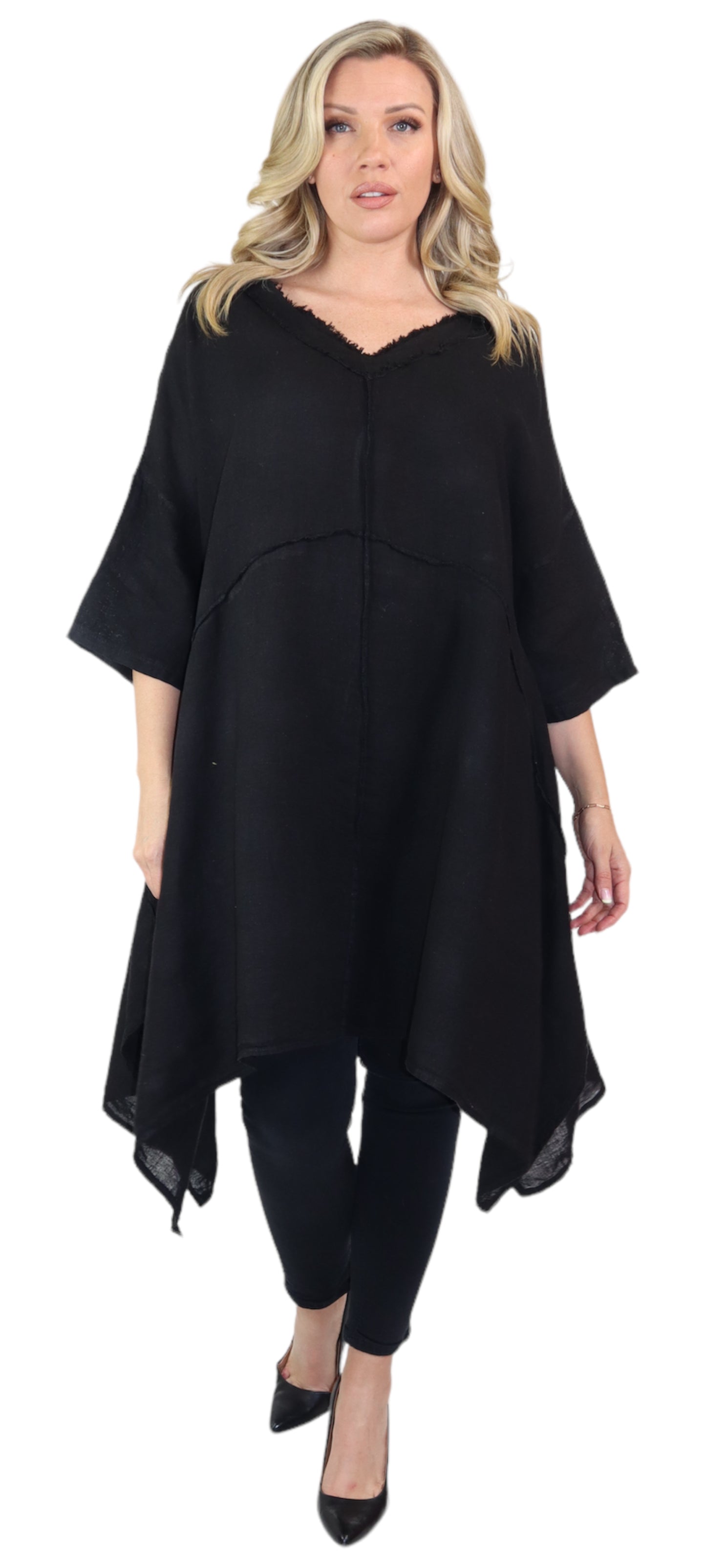 Linen Asymmetrical Hem Long Tunic Top | One Size Fits All (Fits S-2X)