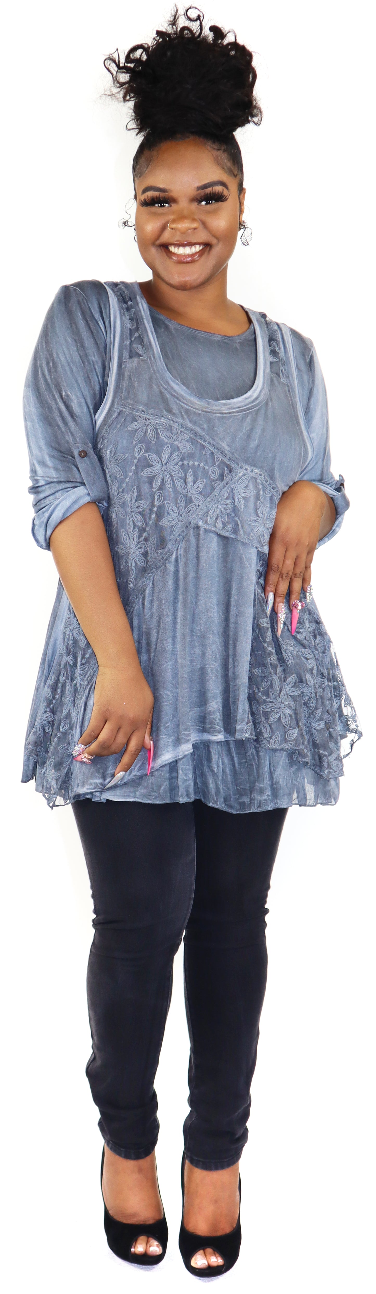 Women Plus Size Tunic top, 2 pc. Embroidered Lace Tunic, Women lace Blouse, Tunic and inner .