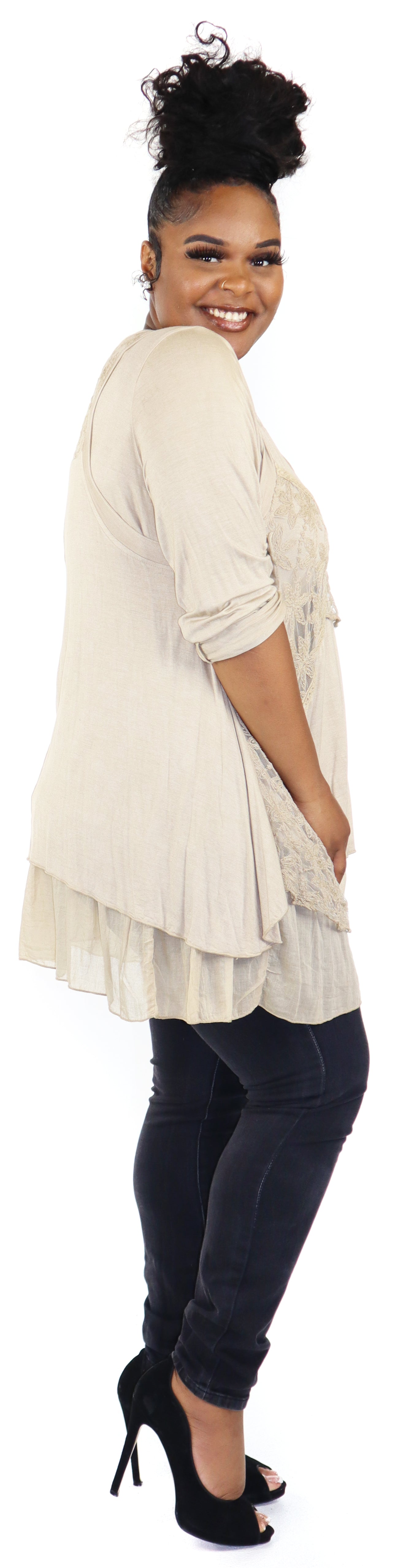 Women Plus Size Tunic top, 2 pc. Embroidered Lace Tunic, Women lace Blouse, Tunic and inner .