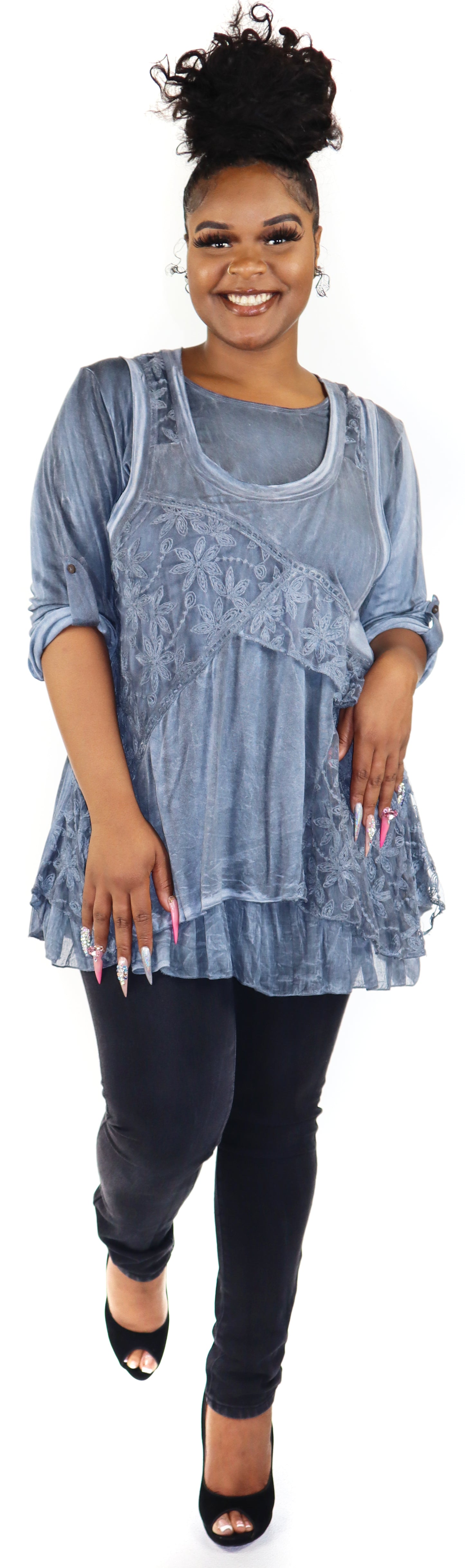 Women Plus Size Tunic top, 2 pc. Embroidered Lace Tunic, Women lace Blouse, Tunic and inner .