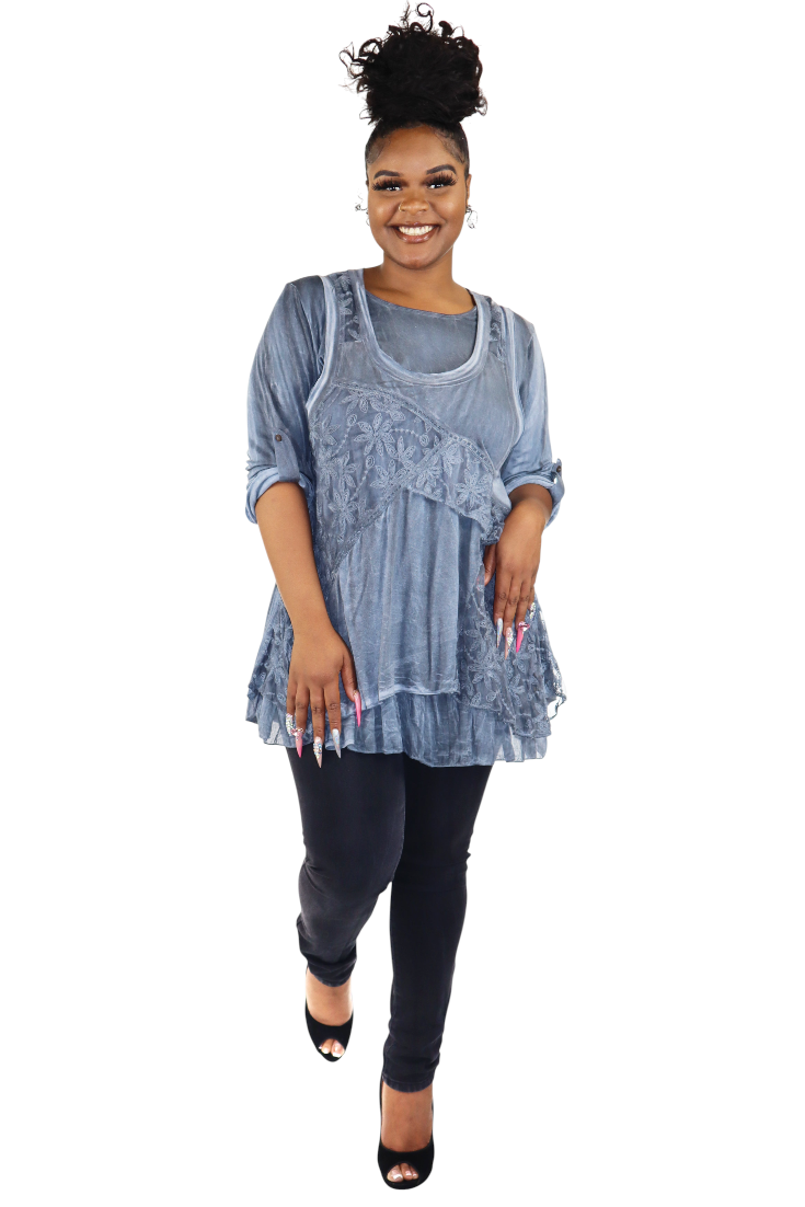 Women Plus Size Tunic top, 2 pc. Embroidered Lace Tunic, Women lace Blouse, Tunic and inner .