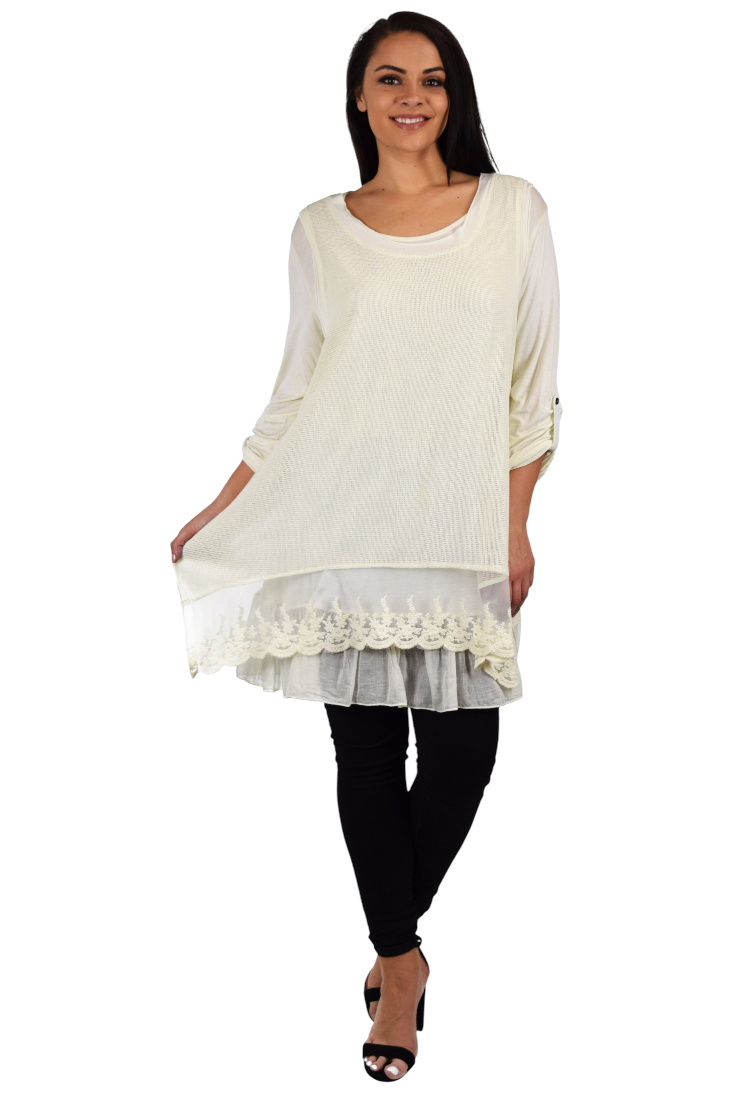 Lace Women Plus Size Tunic, Asymmetrical Lace Tunic, 2 Pc women blouse, Vintage look tunic, Loose fitting Tunic,