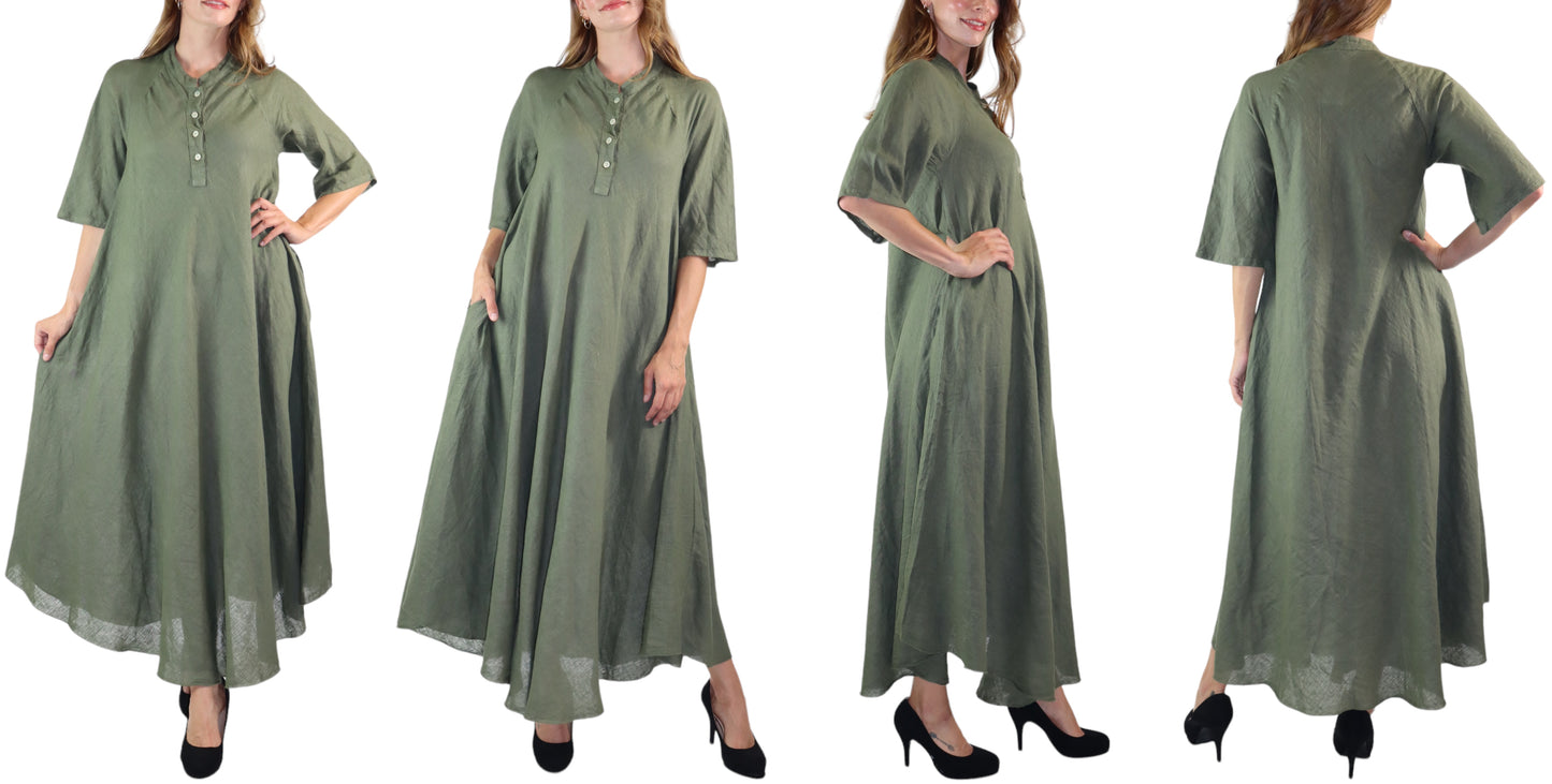 Womens Loose Fit All Natural Draped Linen Maxi Dress | One Size Fits All (S-XXL)