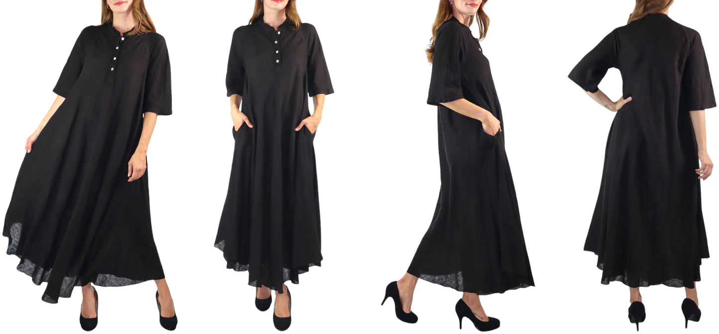 Womens Loose Fit All Natural Draped Linen Maxi Dress | One Size Fits All (S-XXL)