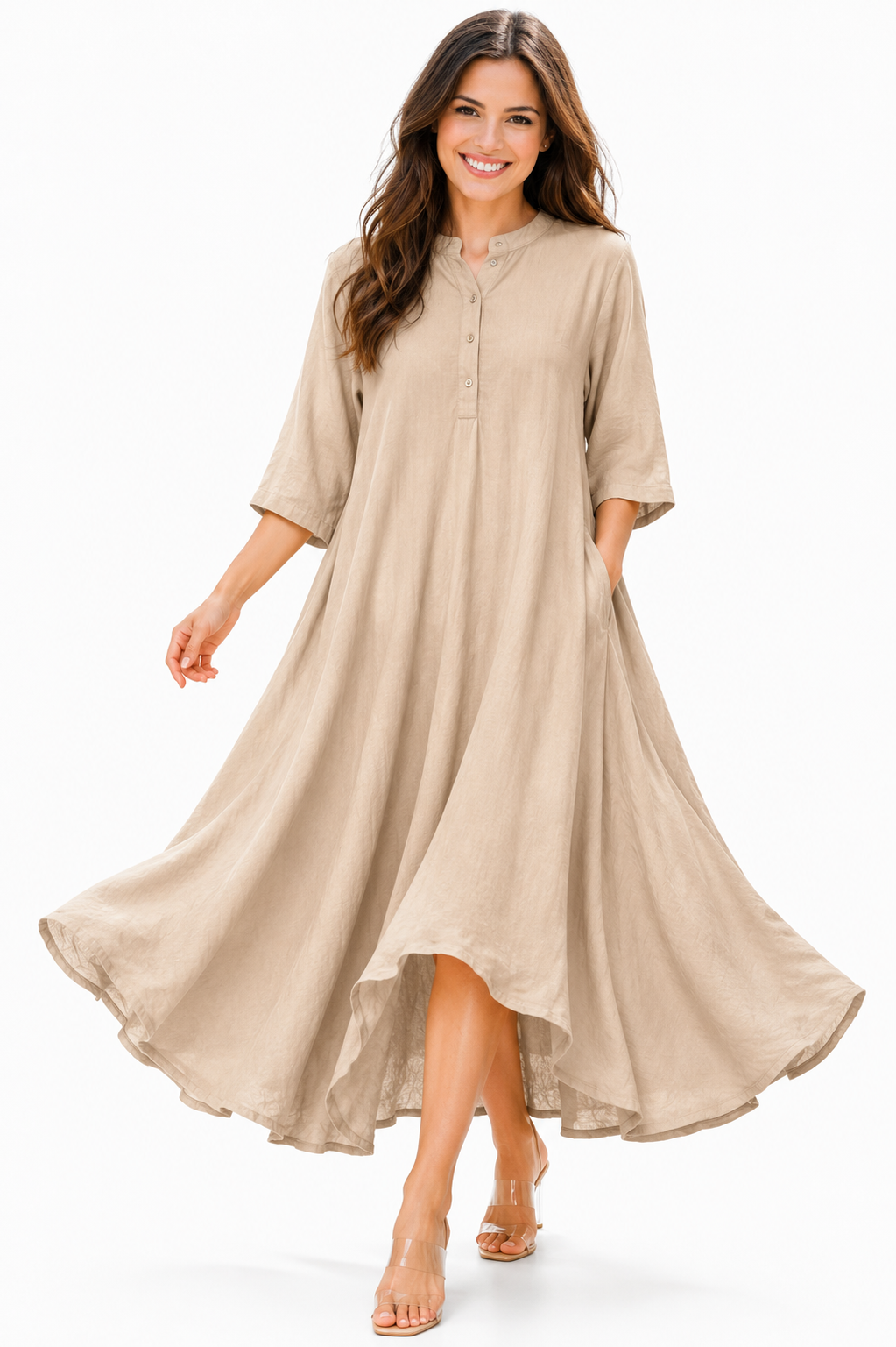 Womens Loose Fit All Natural Draped Linen Maxi Dress | One Size Fits All (S-XL)