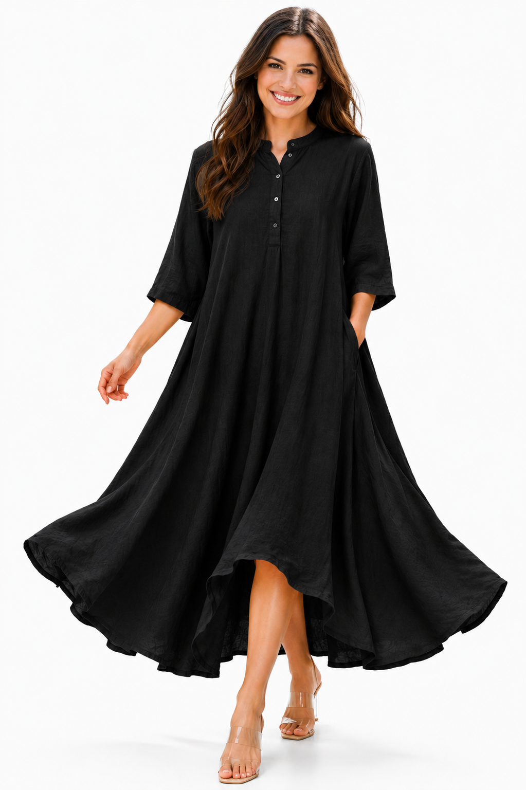 Womens Loose Fit All Natural Draped Linen Maxi Dress | One Size Fits All (S-XL)