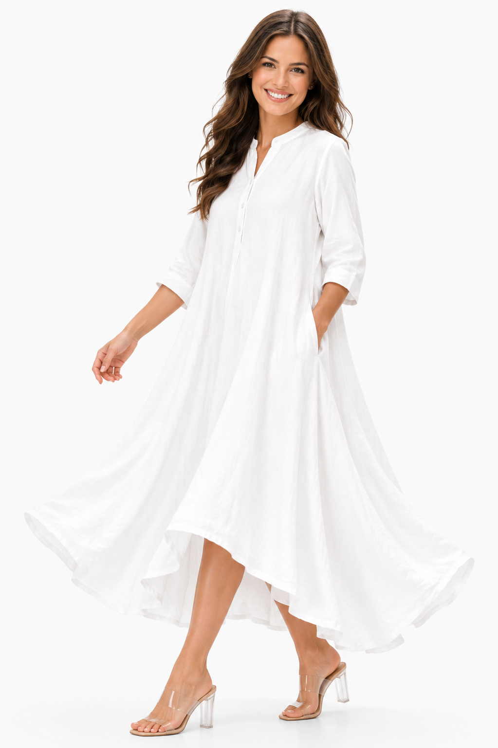 Womens Loose Fit All Natural Draped Linen Maxi Dress | One Size Fits All (S-XL)