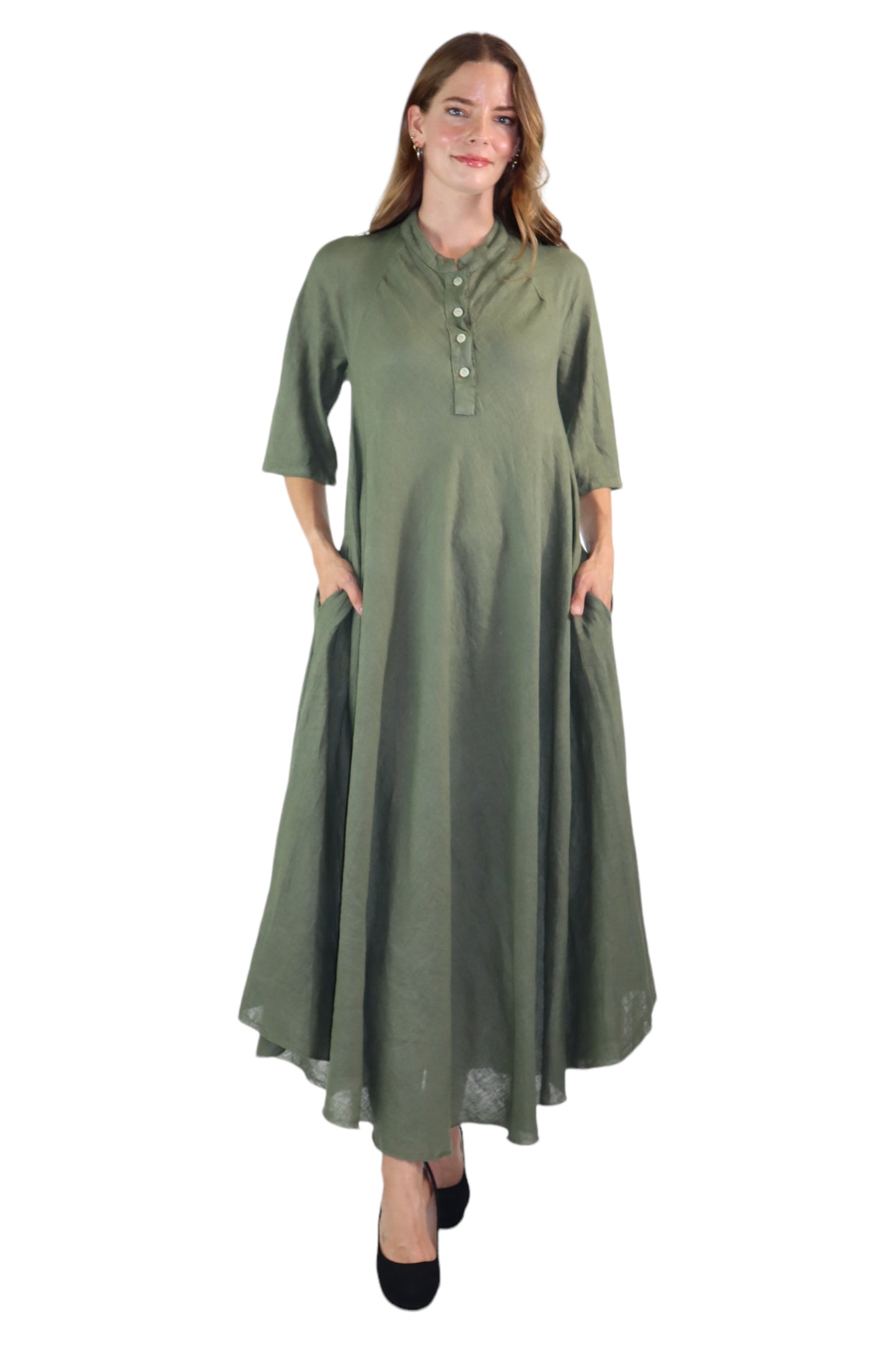 Womens Loose Fit All Natural Draped Linen Maxi Dress | One Size Fits All (S-XXL)