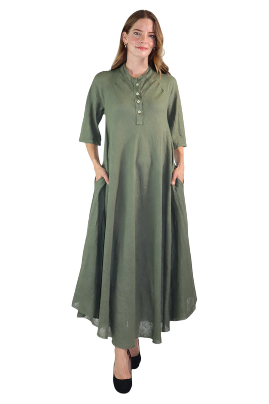 Womens Loose Fit All Natural Draped Linen Maxi Dress | One Size Fits All (S-XXL)