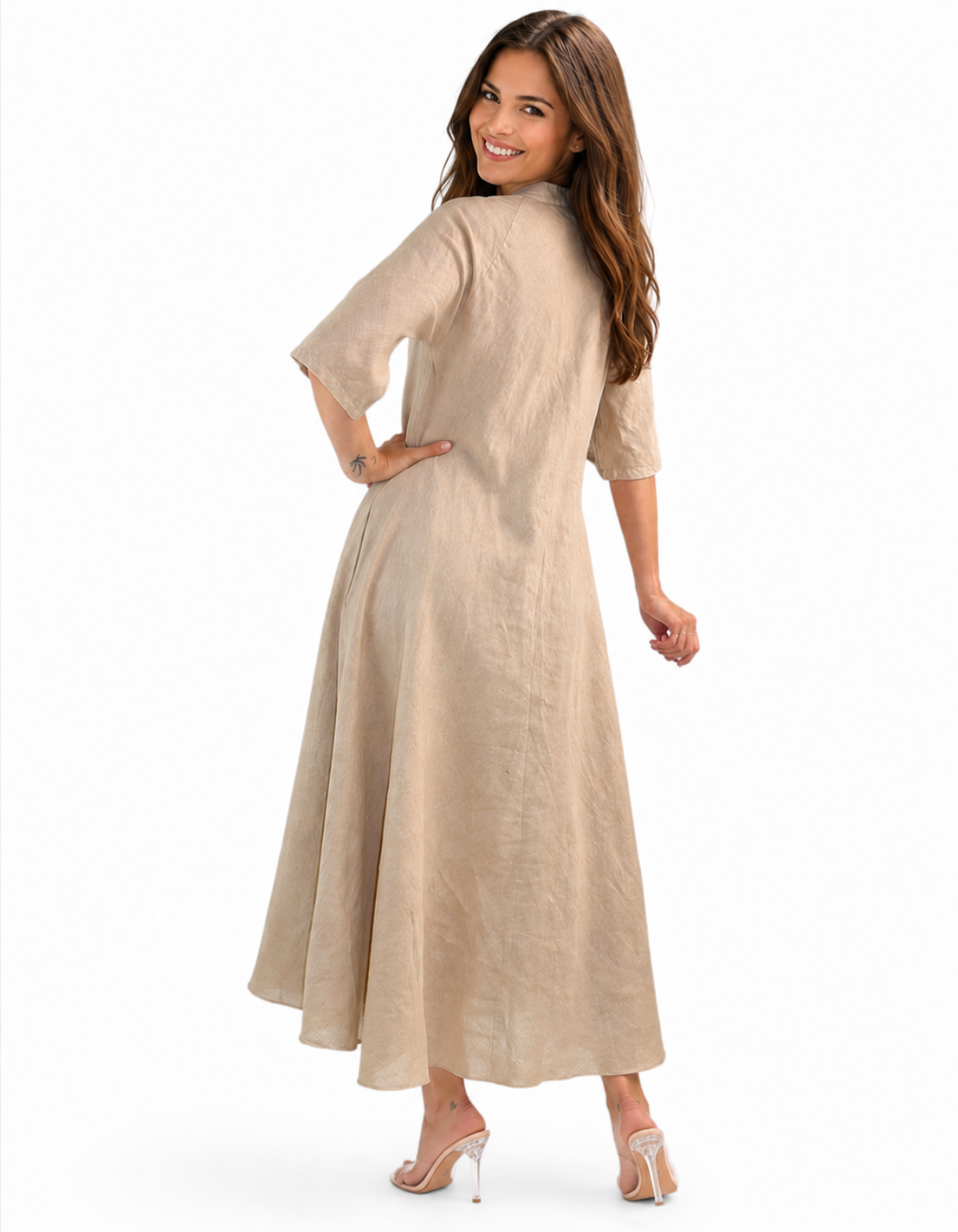 Womens Loose Fit All Natural Draped Linen Maxi Dress | One Size Fits All (S-XL)